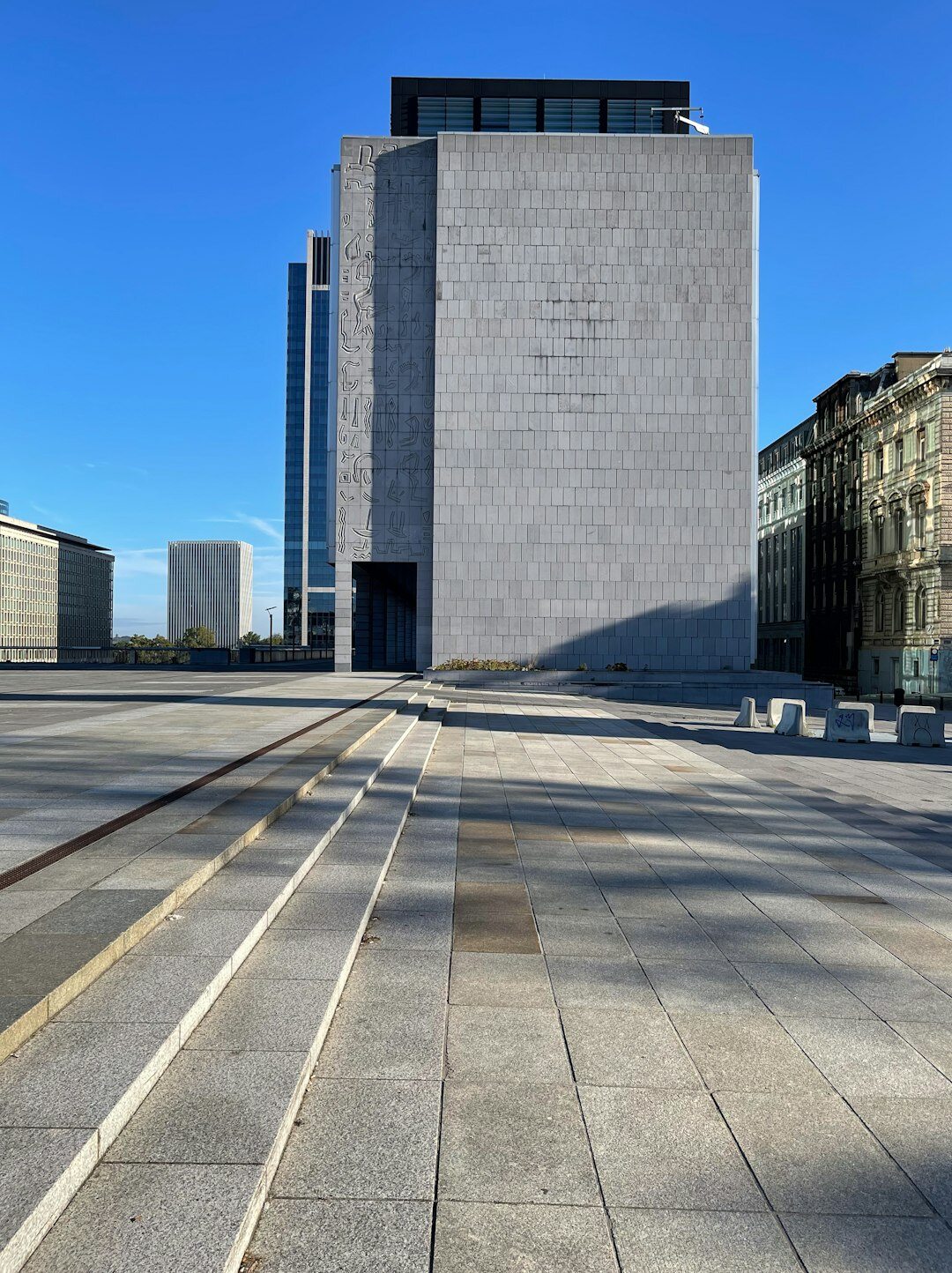 Modern office building exterior in Brussels business district